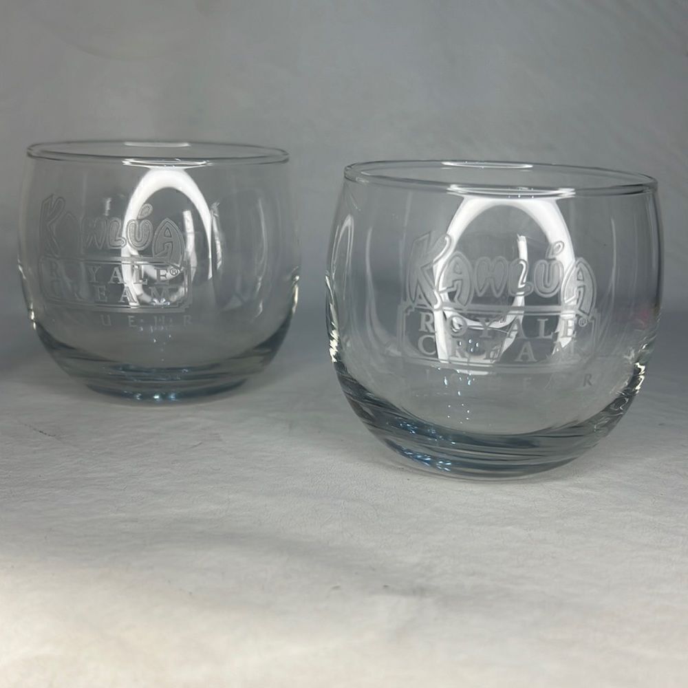 Kahlua Glasses Royal Cream Liquor Set 2 White Logo 8 Oz Each 2 3/4 In Tall Bar